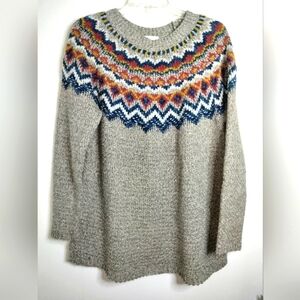 J. Jill (Size M) Multicolored Fair Isle Patterned LS Knit Pullover Tunic Sweater